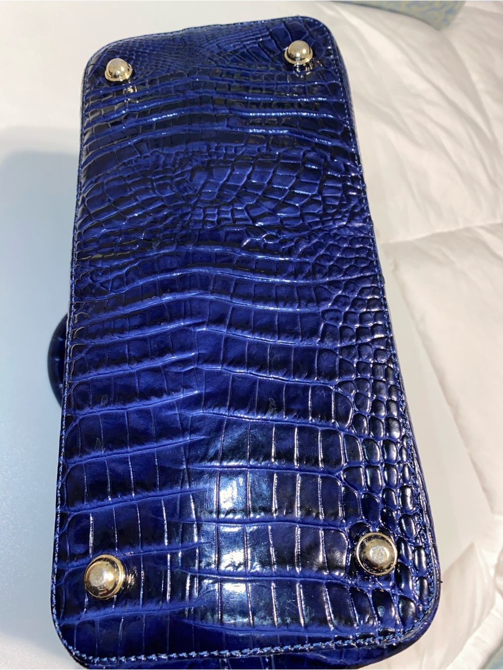 Brahmin Melbourne Navy Croc-Embossed Satchel - Picture 7 of 10